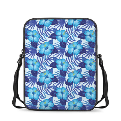 Blue Hibiscus Tropical Pattern Print Rectangular Crossbody Bag
