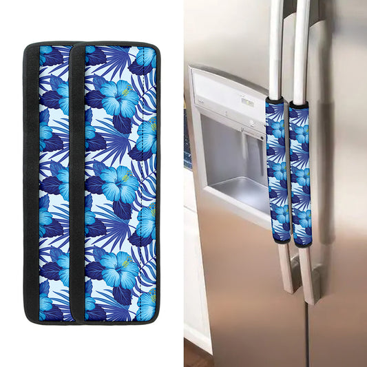 Blue Hibiscus Tropical Pattern Print Refrigerator Handle Covers