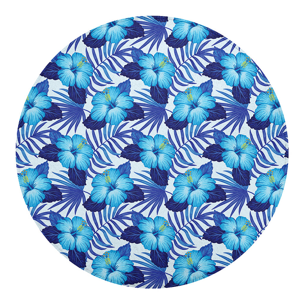 Blue Hibiscus Tropical Pattern Print Round Blanket