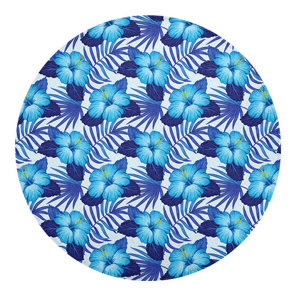 Blue Hibiscus Tropical Pattern Print Round Blanket