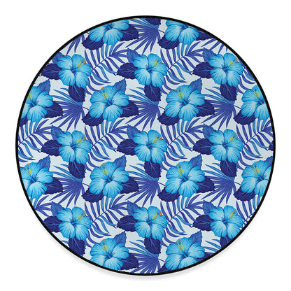 Blue Hibiscus Tropical Pattern Print Round Floor Mat