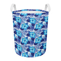 Blue Hibiscus Tropical Pattern Print Round Laundry Basket