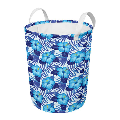 Blue Hibiscus Tropical Pattern Print Round Laundry Basket