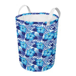 Blue Hibiscus Tropical Pattern Print Round Laundry Basket
