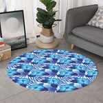 Blue Hibiscus Tropical Pattern Print Round Rug