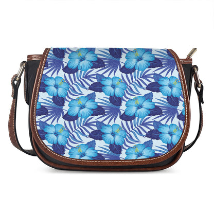 Blue Hibiscus Tropical Pattern Print Saddle Bag
