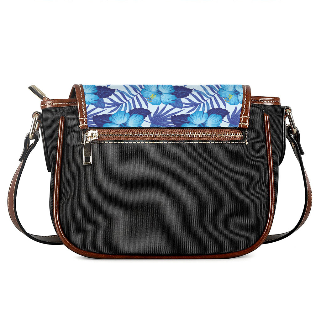 Blue Hibiscus Tropical Pattern Print Saddle Bag