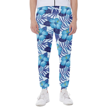 Blue Hibiscus Tropical Pattern Print Scuba Joggers