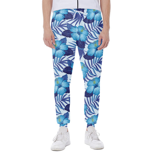 Blue Hibiscus Tropical Pattern Print Scuba Joggers