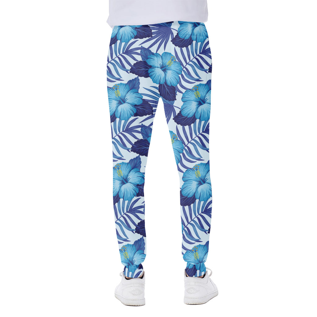 Blue Hibiscus Tropical Pattern Print Scuba Joggers