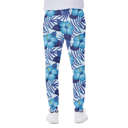 Blue Hibiscus Tropical Pattern Print Scuba Joggers