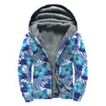 Blue Hibiscus Tropical Pattern Print Sherpa Lined Zip Up Hoodie