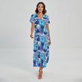 Blue Hibiscus Tropical Pattern Print Short Sleeve Maxi Dress