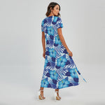 Blue Hibiscus Tropical Pattern Print Short Sleeve Maxi Dress