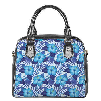 Blue Hibiscus Tropical Pattern Print Shoulder Handbag