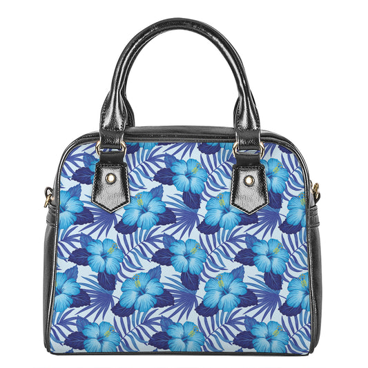 Blue Hibiscus Tropical Pattern Print Shoulder Handbag