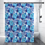 Blue Hibiscus Tropical Pattern Print Shower Curtain