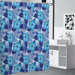 Blue Hibiscus Tropical Pattern Print Shower Curtain