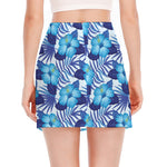 Blue Hibiscus Tropical Pattern Print Side Slit Mini Skirt