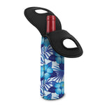 Blue Hibiscus Tropical Pattern Print Single Neoprene Wine Tote