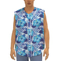 Blue Hibiscus Tropical Pattern Print Sleeveless Baseball Jersey
