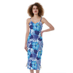 Blue Hibiscus Tropical Pattern Print Slim Fit Midi Cami Dress