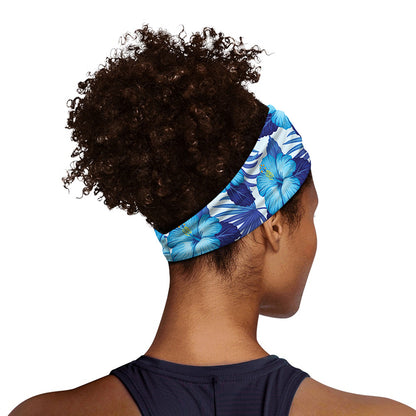 Blue Hibiscus Tropical Pattern Print Sports Headband