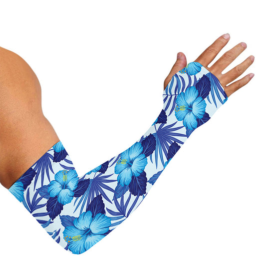 Blue Hibiscus Tropical Pattern Print Sun Protection Arm Sleeves