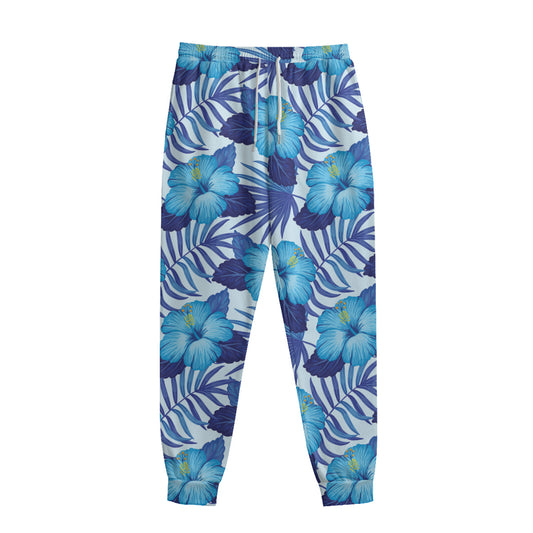 Blue Hibiscus Tropical Pattern Print Sweatpants