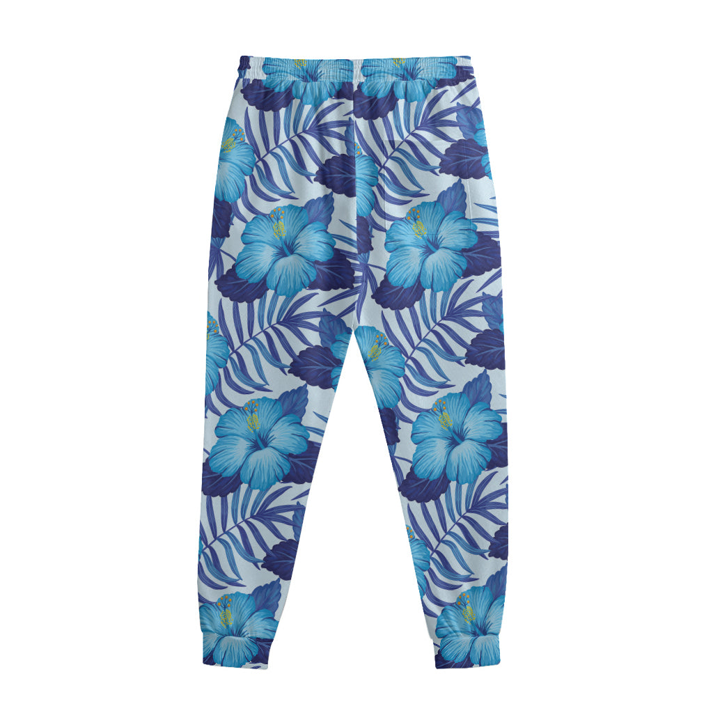 Blue Hibiscus Tropical Pattern Print Sweatpants