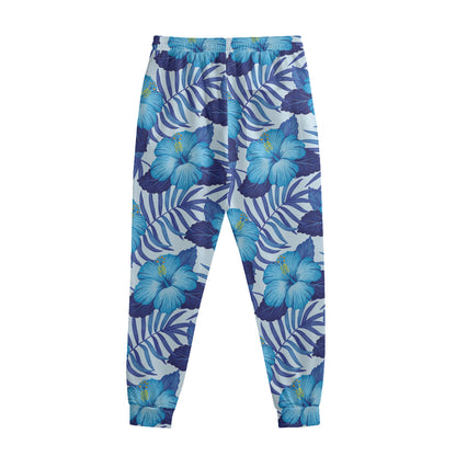 Blue Hibiscus Tropical Pattern Print Sweatpants