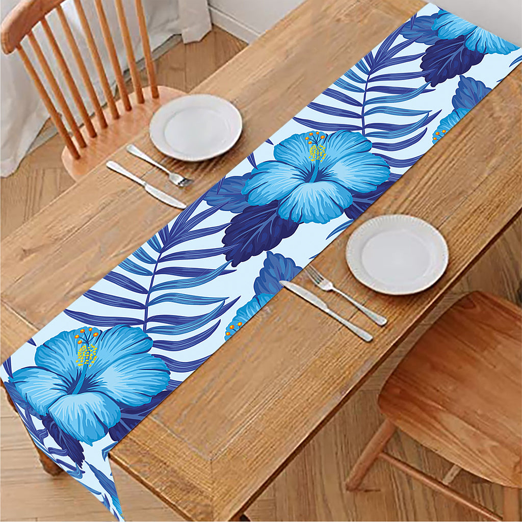 Blue Hibiscus Tropical Pattern Print Table Runner