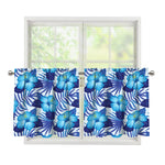 Blue Hibiscus Tropical Pattern Print Tier Curtains