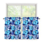 Blue Hibiscus Tropical Pattern Print Tier Curtains