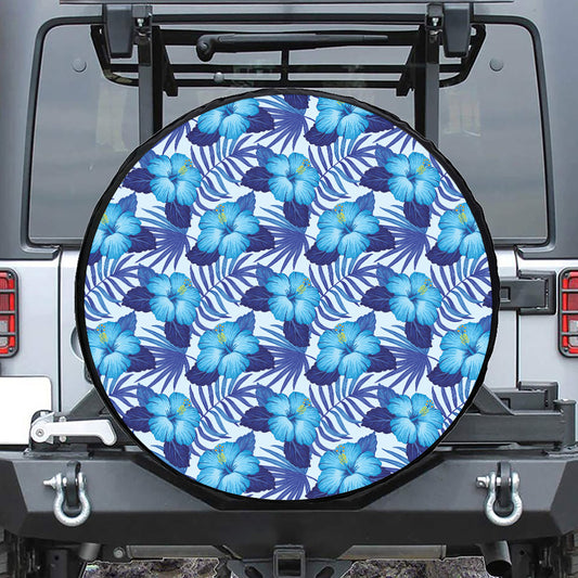 Blue Hibiscus Tropical Pattern Print Tire Cover