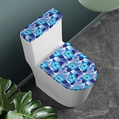 Blue Hibiscus Tropical Pattern Print Toilet Lid And Tank Cover Set