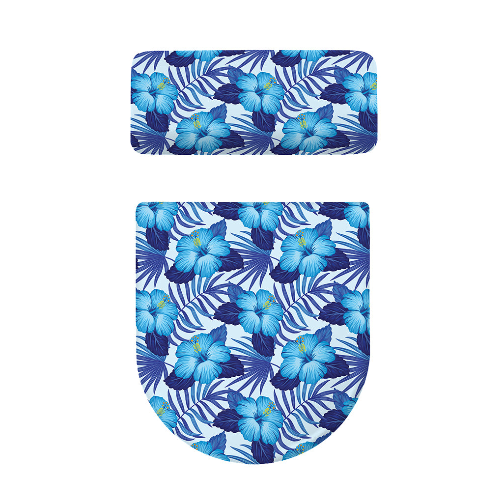 Blue Hibiscus Tropical Pattern Print Toilet Lid And Tank Cover Set