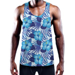 Blue Hibiscus Tropical Pattern Print Training Tank Top