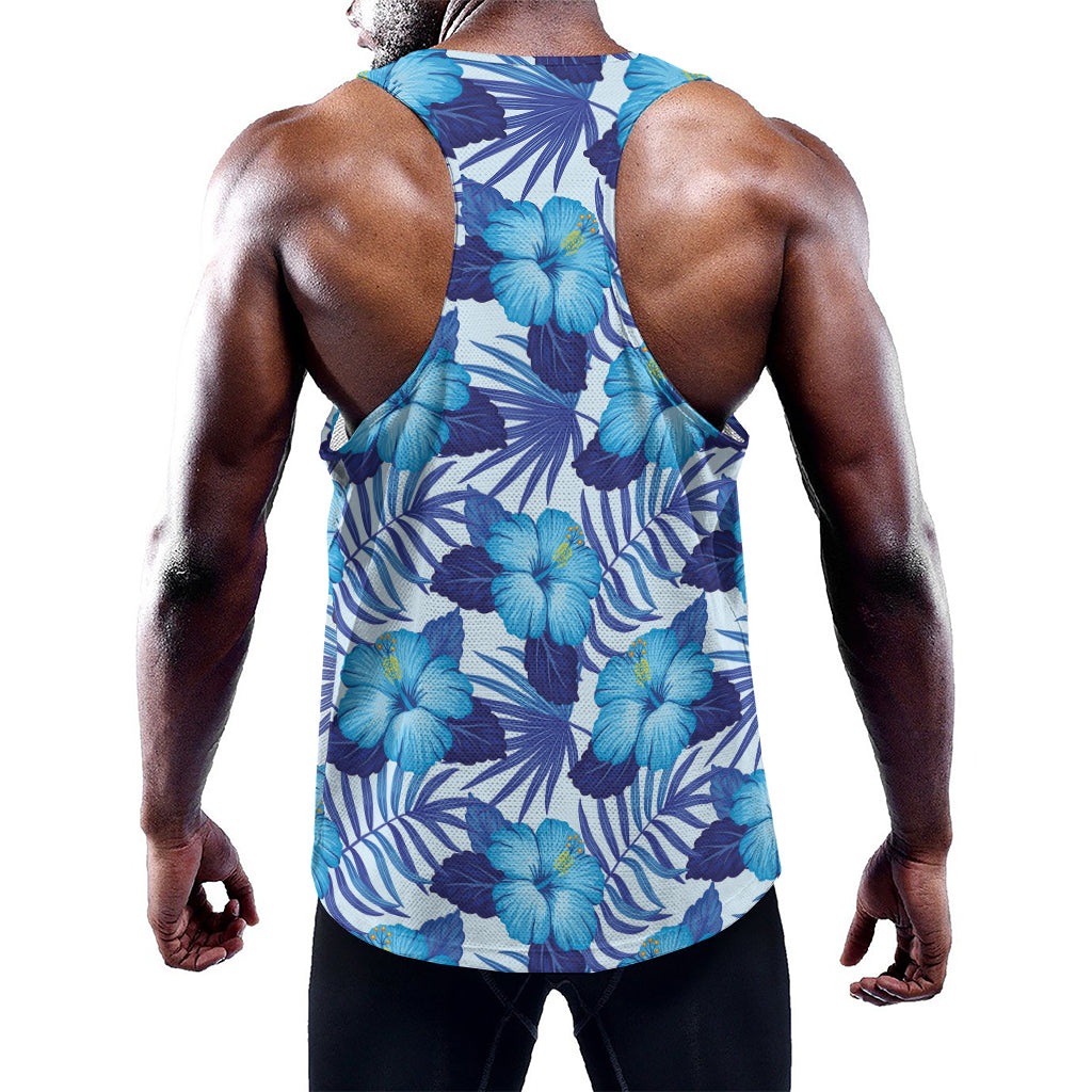 Blue Hibiscus Tropical Pattern Print Training Tank Top