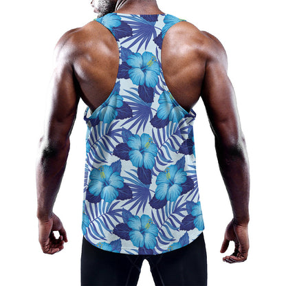 Blue Hibiscus Tropical Pattern Print Training Tank Top