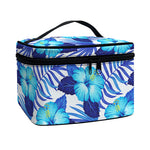 Blue Hibiscus Tropical Pattern Print Travel Makeup Bag
