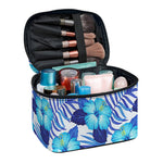 Blue Hibiscus Tropical Pattern Print Travel Makeup Bag