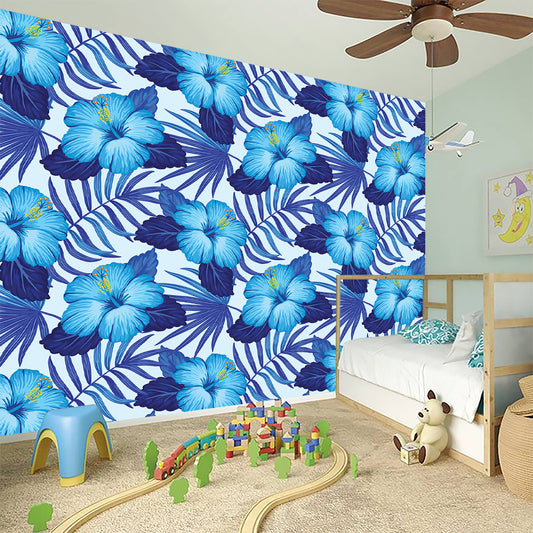 Blue Hibiscus Tropical Pattern Print Wall Sticker