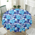 Blue Hibiscus Tropical Pattern Print Waterproof Round Tablecloth