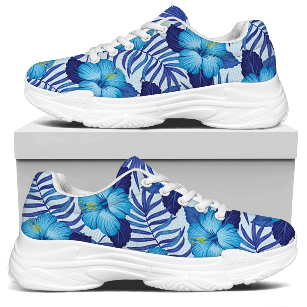 Blue Hibiscus Tropical Pattern Print White Chunky Shoes