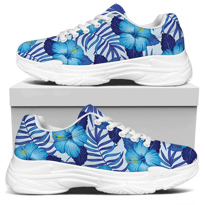 Blue Hibiscus Tropical Pattern Print White Chunky Shoes