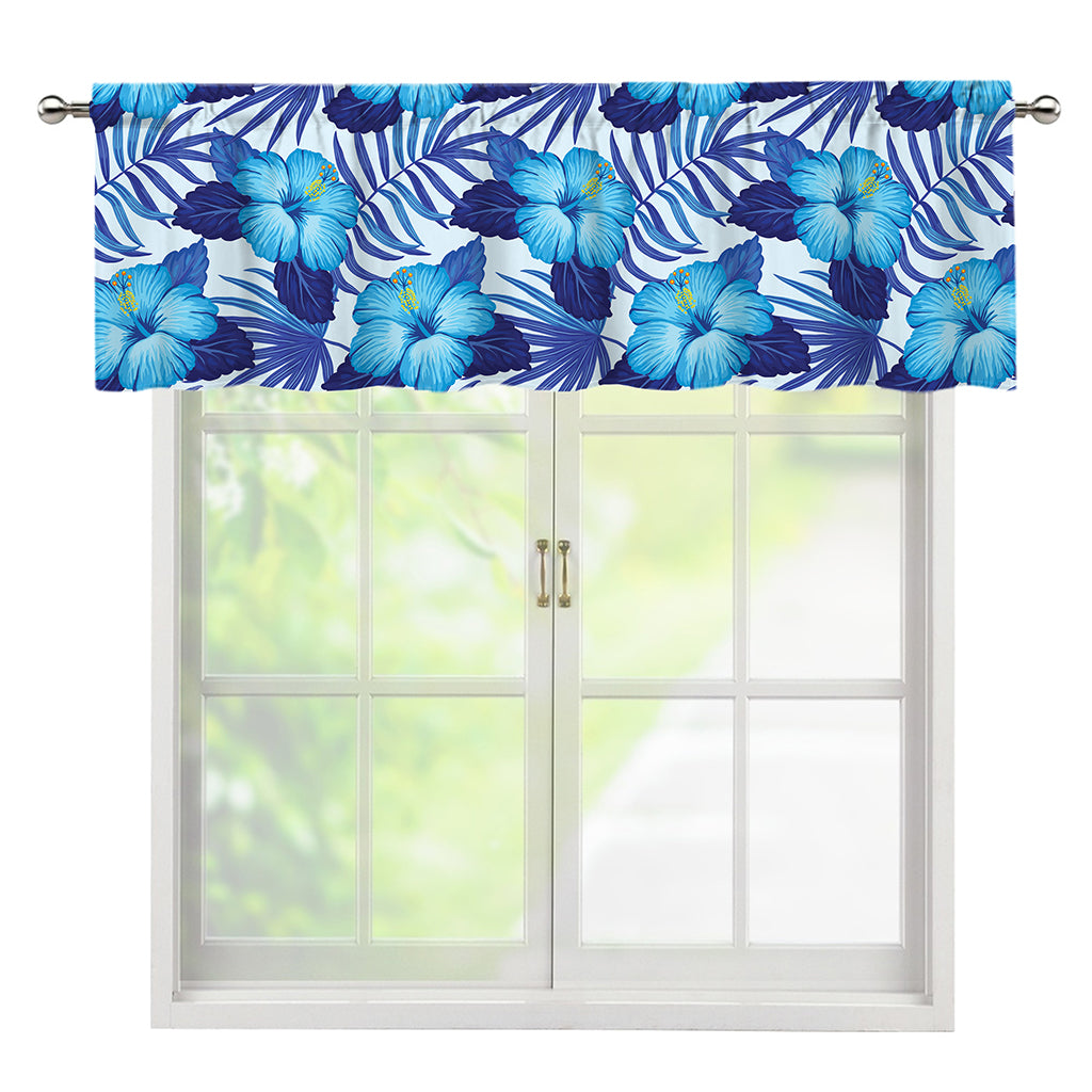 Blue Hibiscus Tropical Pattern Print Window Valance