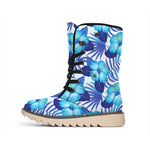 Blue Hibiscus Tropical Pattern Print Winter Boots