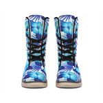Blue Hibiscus Tropical Pattern Print Winter Boots