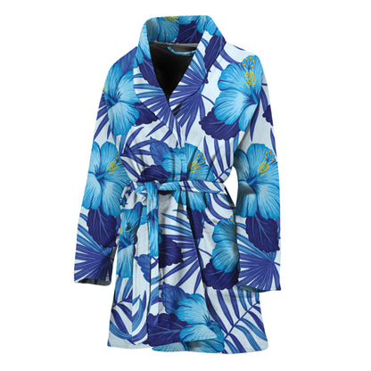 Blue Hibiscus Tropical Pattern Print Women's Bathrobe